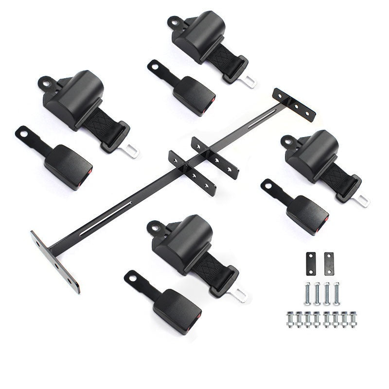 Golf Cart Retractable Seat Belt Kit and Bars Combo Bracket kit for 4 seat cart