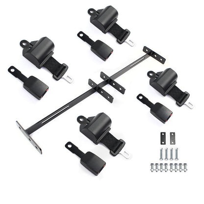 Golf Cart Retractable Seat Belt Kit and Bars Combo Bracket kit for 4 seat cart