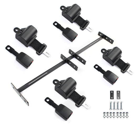 Golf Cart Retractable Seat Belt Kit and Bars Combo Bracket kit for 4 seat cart