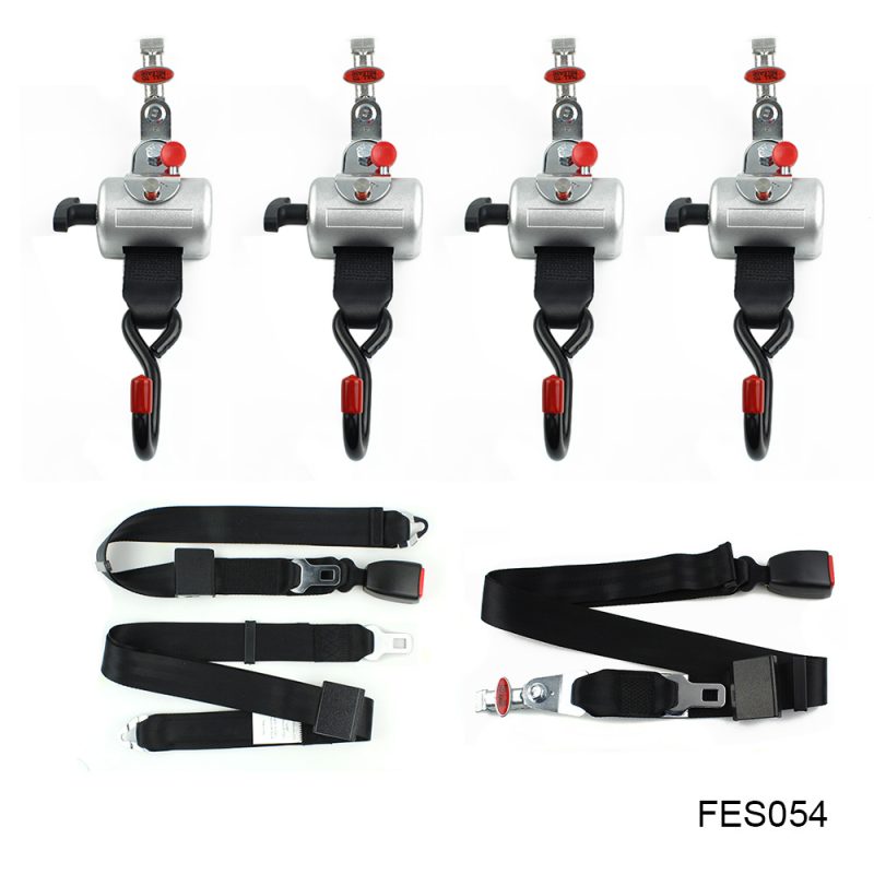 L Track Wheelchair Seat Belt Complete Kit Composed of 4 Pcs Retrators +1 Pc Lap Belt + 1 Pc Shoulder Belt